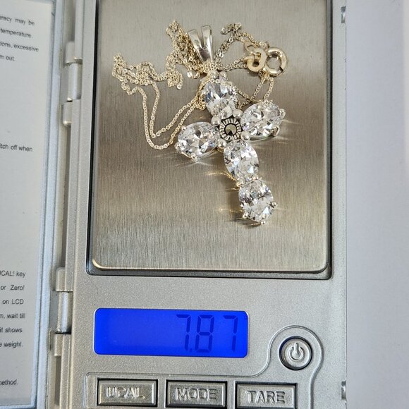 Vintage 80's 925 Cross White Zircon / CZ  with 925 Italy Chain 16.5" - Picture 11 of 11